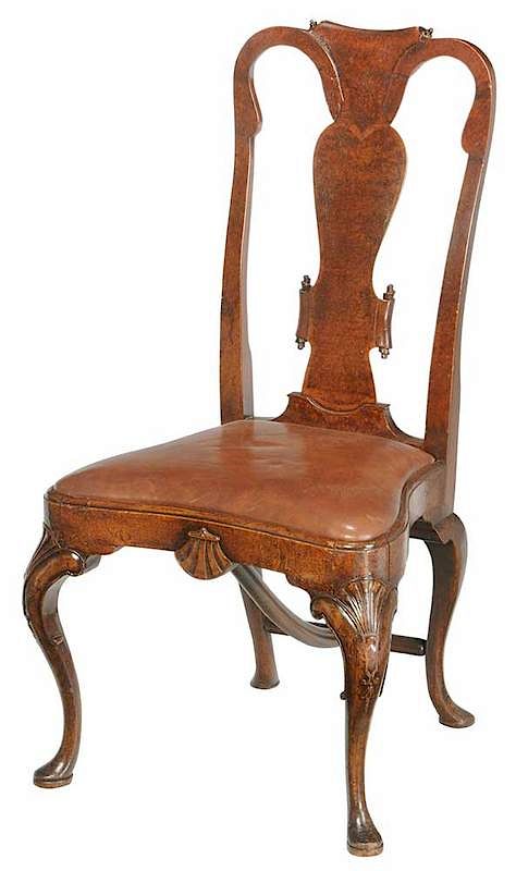 Appraisal: Queen Anne Style Burlwood Side Chair British late th early