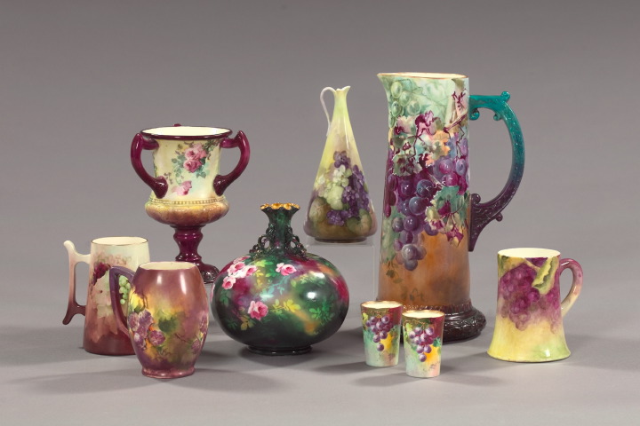 Appraisal: Nine-Piece Collection of Hand-Painted American Belleek Porcelain comprised of a