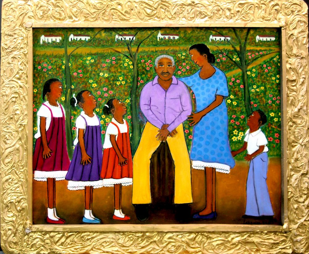 Appraisal: Outsider Art Lorenzo Scott Self-Portrait with Children and Girlfriend Scott