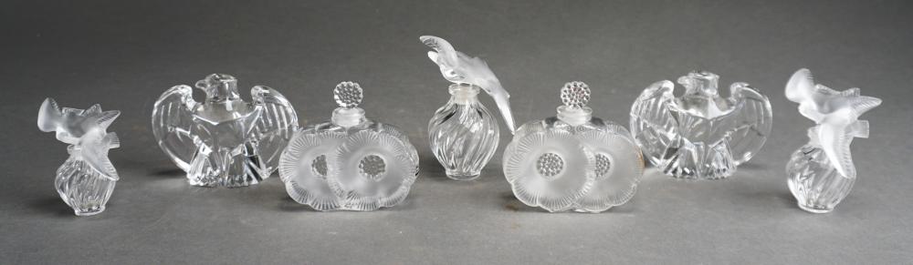 Appraisal: Five Glass Perfumes with Stoppers and Pair Steuben Eagles