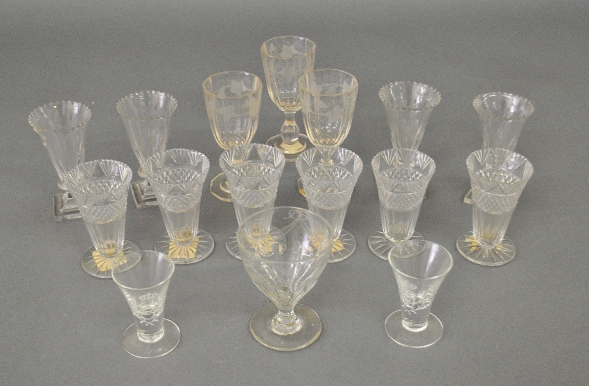 Appraisal: - Sixteen early English etched glass and cut glass wine