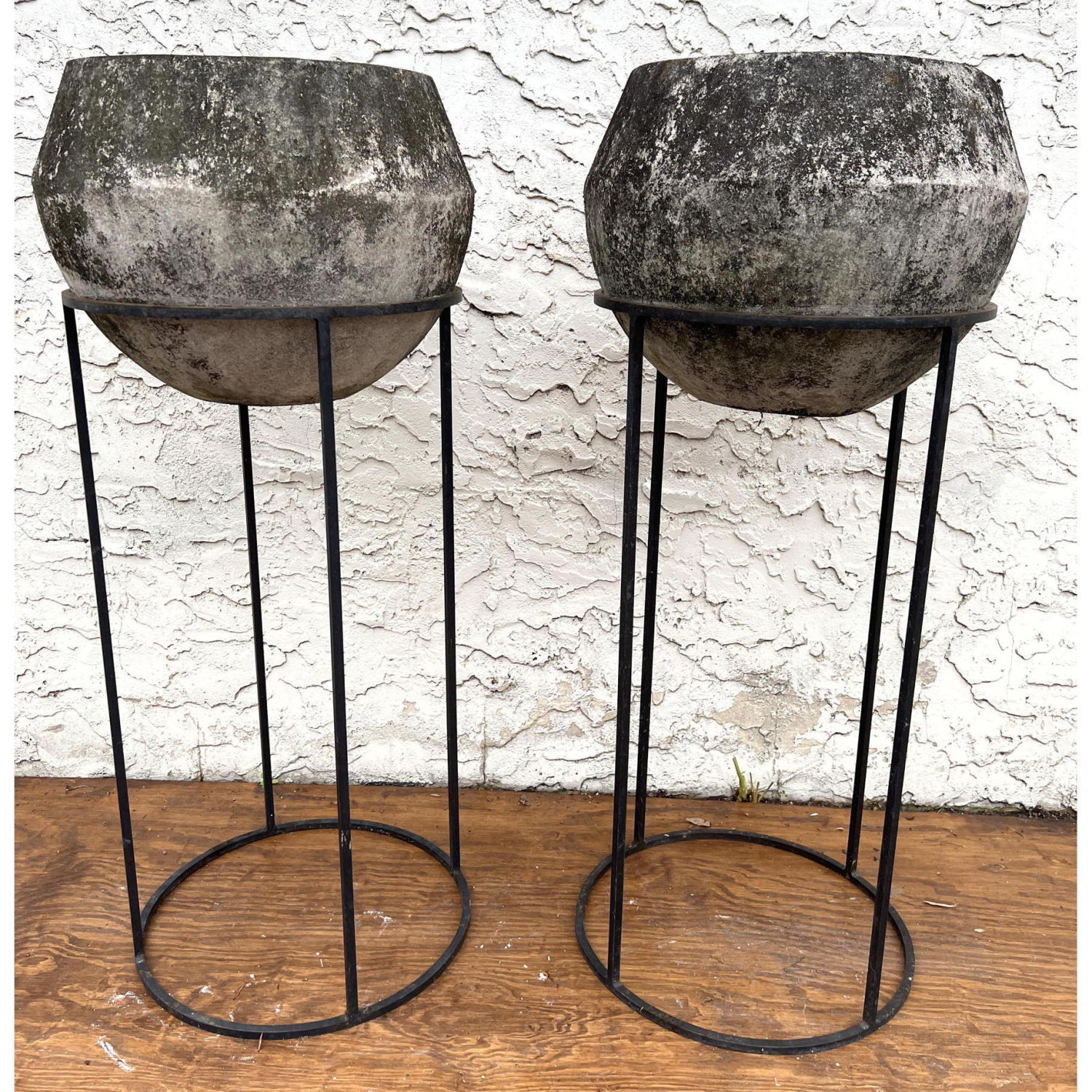 Appraisal: Pair of Composition Cement Mid Century Modern Planters on Bronze