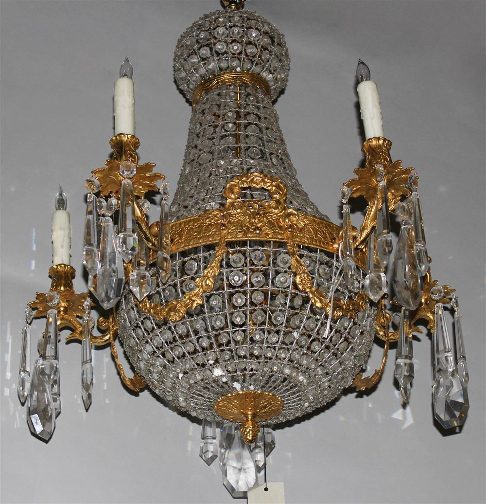 Appraisal: FRENCH STYLE GILT METAL AND BASKET FORMED SIX ARM CHANDELIER