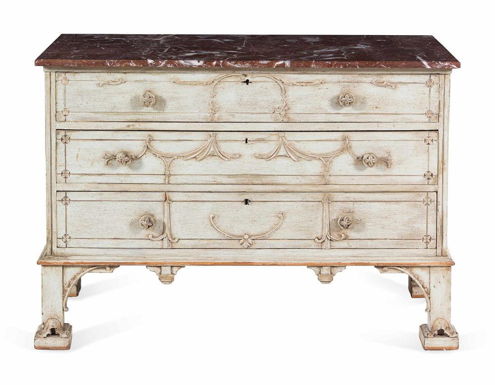 Appraisal: A George III Carved and Painted Marble-Top Commode in the