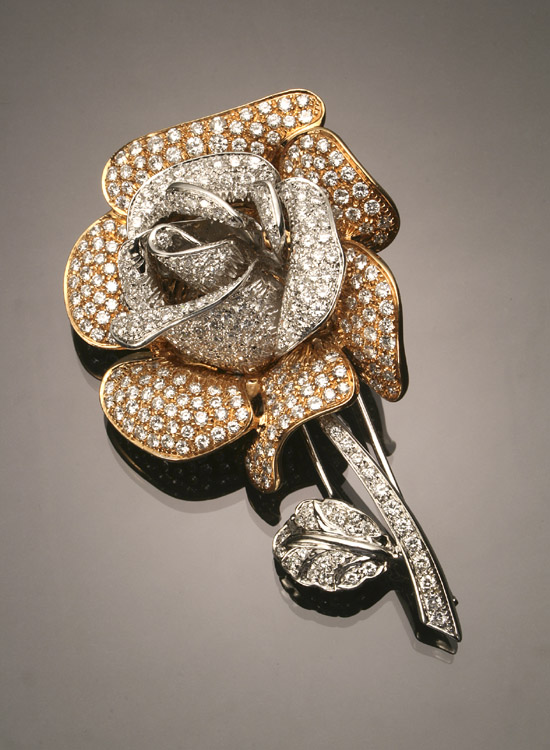 Appraisal: Italian -Karat Yellow and White-Gold and Diamond Rose Clip Kimberly