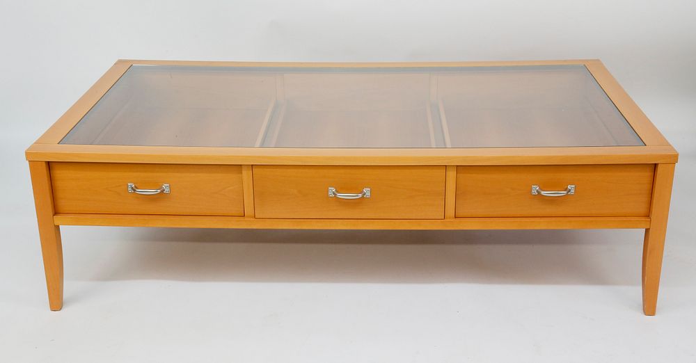 Appraisal: Contemporary Three Drawer Glass Top Display Cocktail Table Contemporary Three