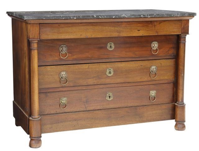 Appraisal: French Empire marble-top mahogany commode mid th c projecting frieze