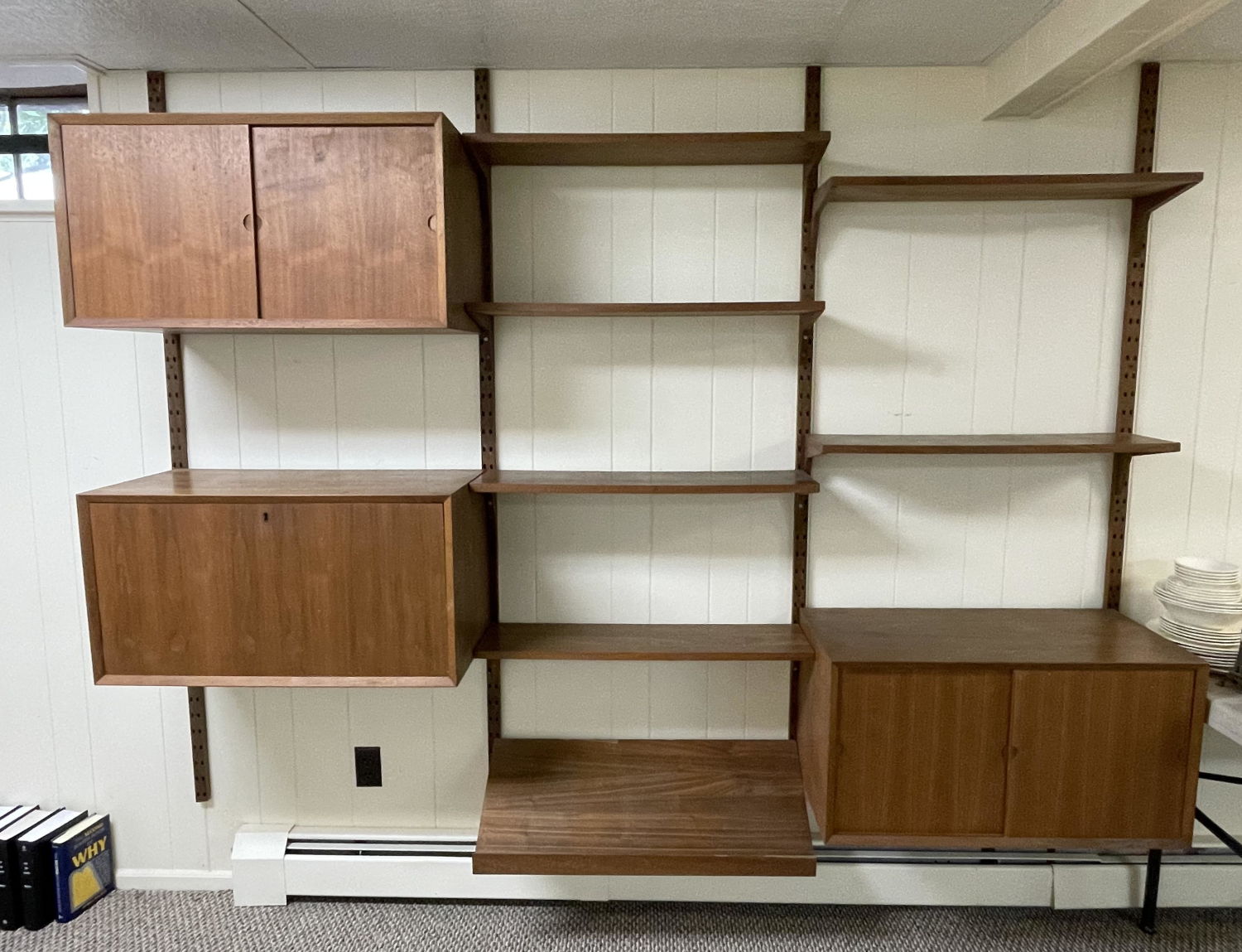 Appraisal: Danish Modern Teak Wall Unit Four Uprights Three Cabinets including