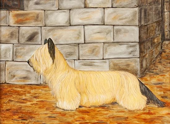 Appraisal: Three Works of Art depicting Skyecrest Terriers Largest x inches