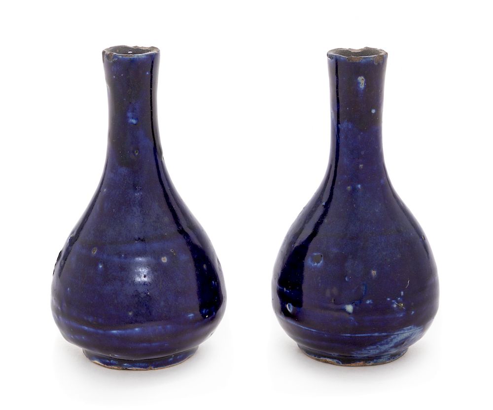 Appraisal: A Pair of Chinese Blue Glazed Porcelain Bottle Vases Each