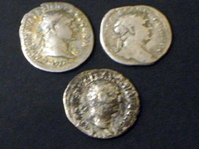 Appraisal: THREE TRAJAN DENARII with Victory Hercules and Aequitas on reverse