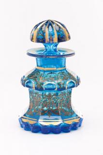 Appraisal: Bohemian Blue Cut Glass Enameled Bottle Bohemian third quarter th