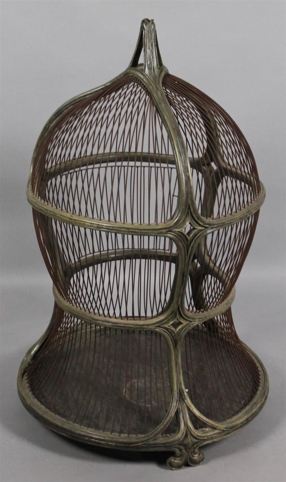 Appraisal: FRENCH ART NOUVEAU STYLE BENTWOOD AND WIRE BIRDCAGE polychrome painted