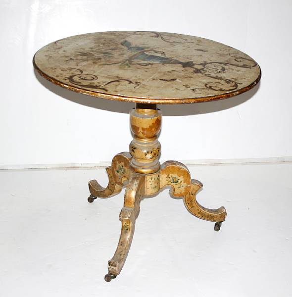 Appraisal: A Victorian paint decorated tilt top tea table second half