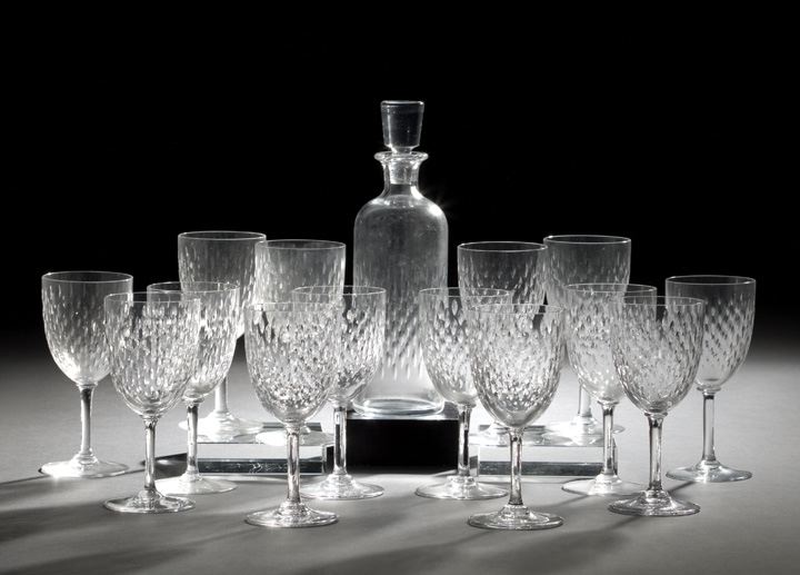 Appraisal: Fourteen-Piece Baccarat Raindrop-Cut Crystal Wine Service including thirteen wine goblets