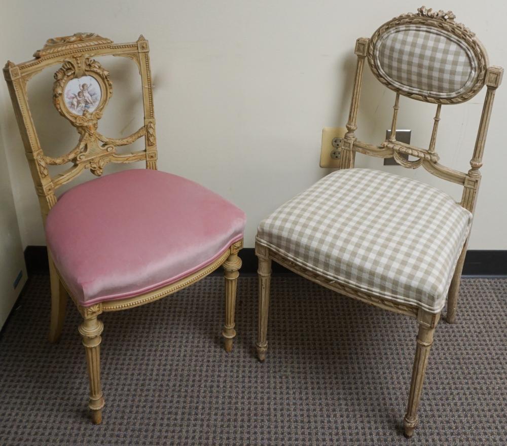 Appraisal: Two Louis XVI Style Painted Fruitwood Side Chairs One with