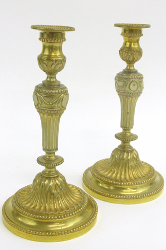 Appraisal: PAIR FRENCH GILT BRONZE CANDLESTICKS th century by Henri Picard