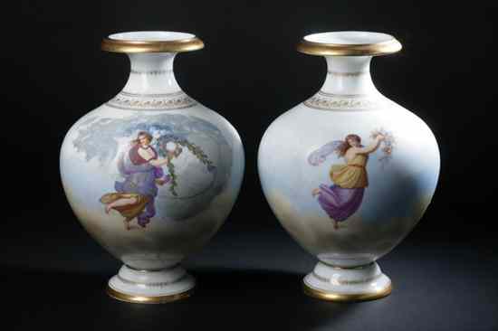 Appraisal: PAIR PARIS PORCELAIN VASES late th century Bulbous with continuous