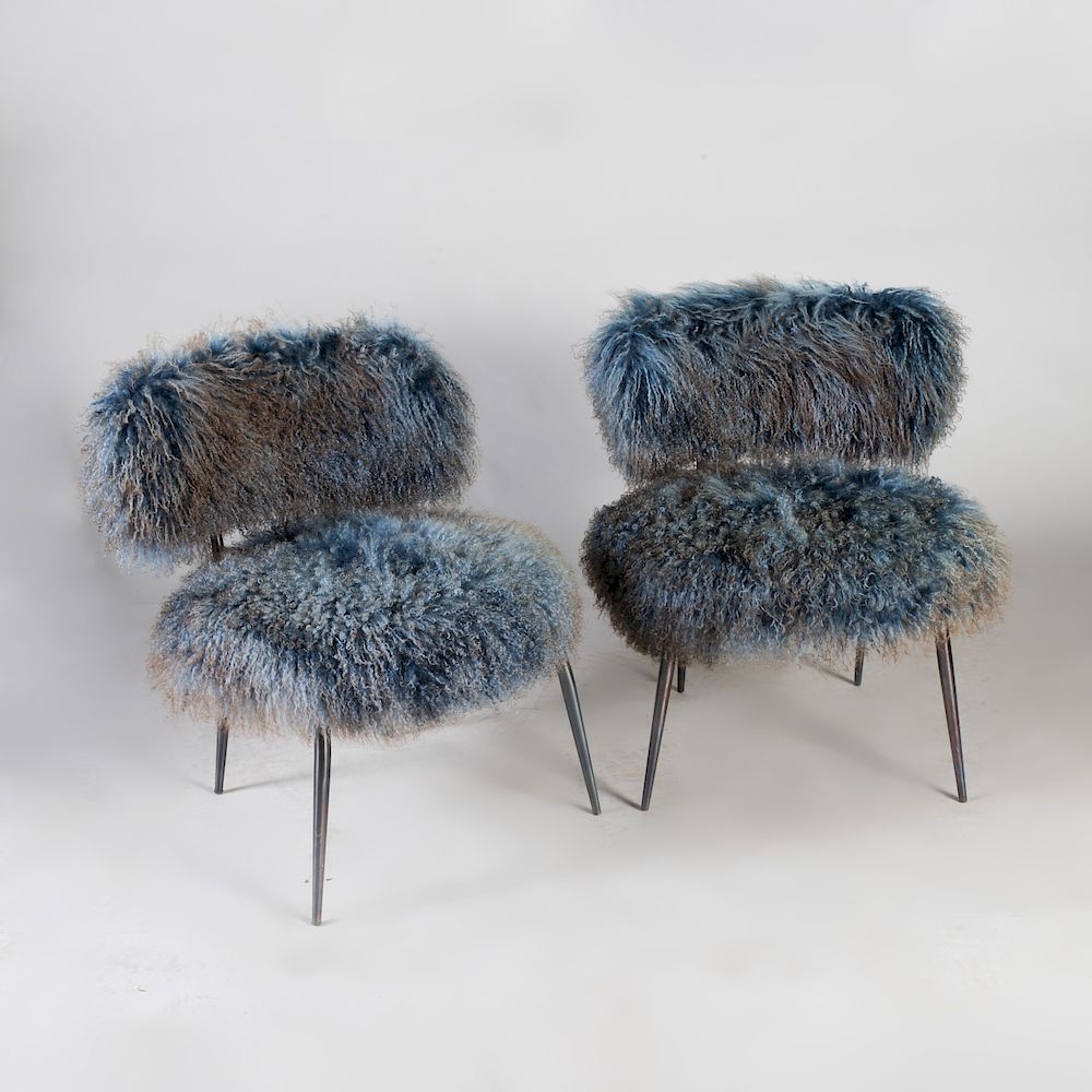 Appraisal: Pair of Modern Sheepskin Upholstered Chrome Side Chairs x x