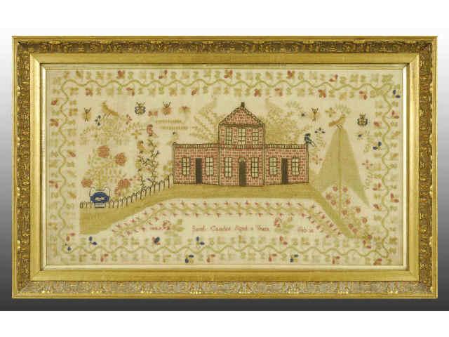 Appraisal: Sarah Camden Brick Building Scottish Sampler Description Sarah Camden aged