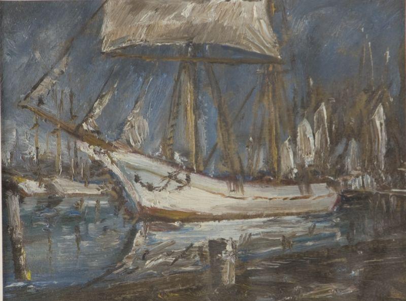 Appraisal: Max Kuehne NY - Ships in Dockyard oil on academy