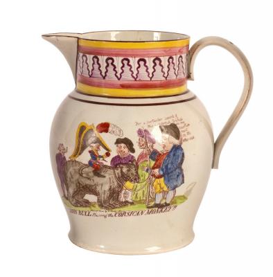 Appraisal: A pearlware jug depicting John Bull and the Corsican monkey