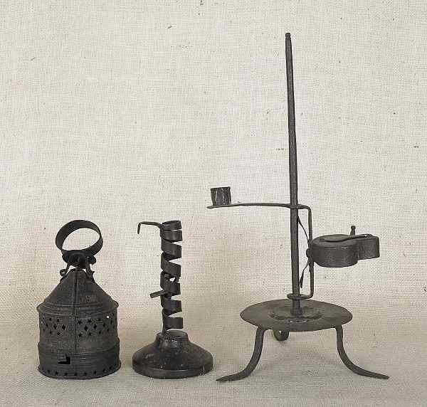 Appraisal: Collection of lighting early th c to include an iron