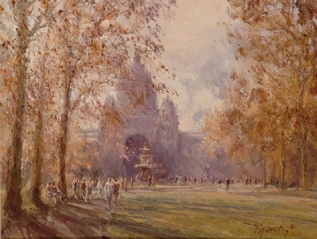 Appraisal: John Tiplady - Carlton Gardens oil on canvas signed and