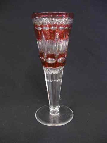 Appraisal: Cranberry Cut Glass Chalice cut-to-clear controlled bubble stem '' excellent