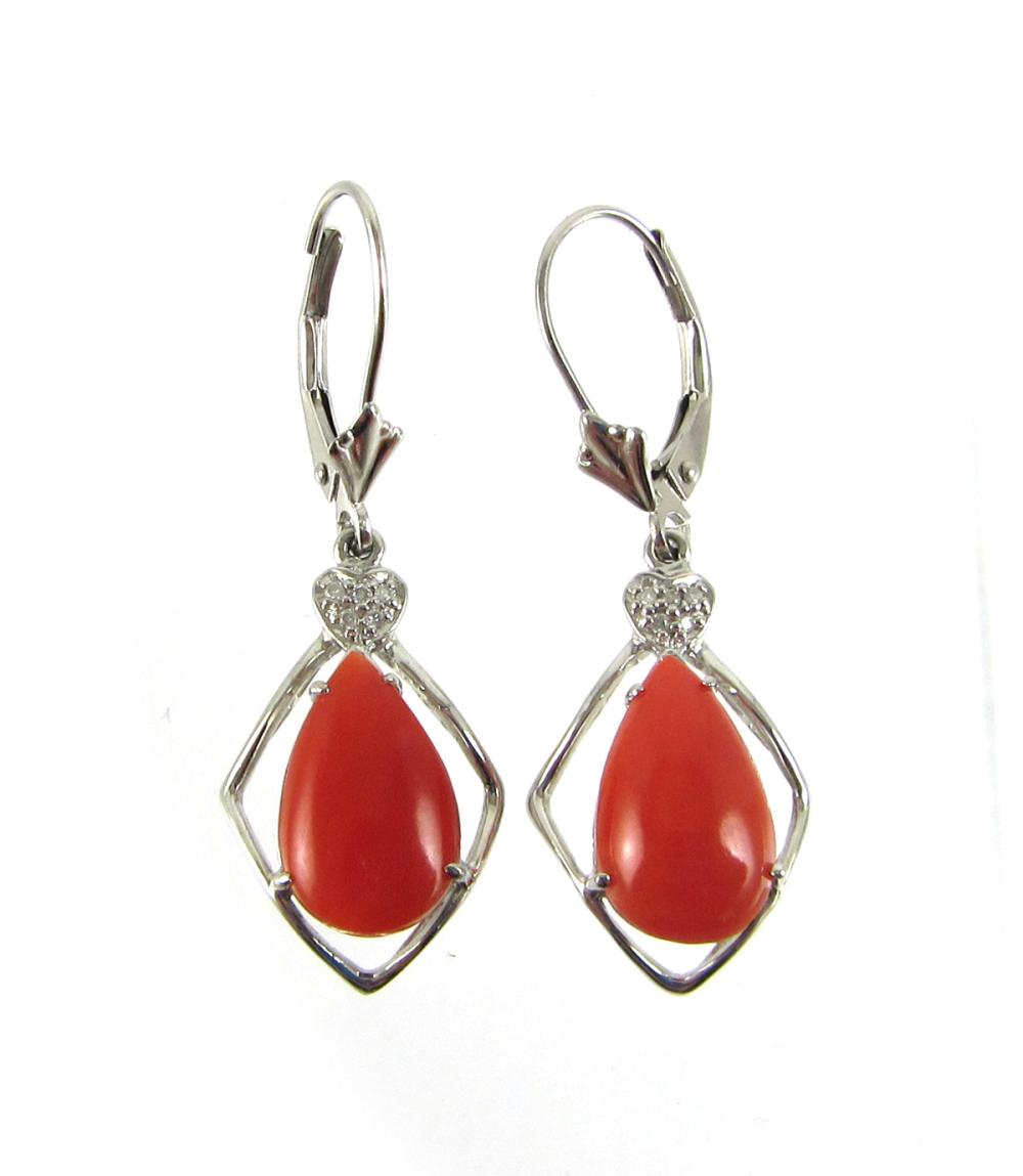 Appraisal: PAIR OF CORAL AND FOURTEEN KARAT GOLD EARRINGS each k