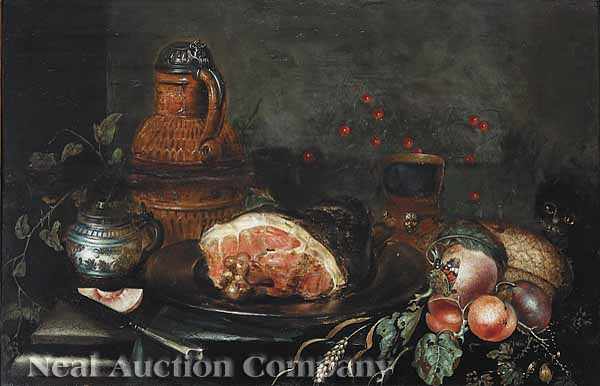 Appraisal: Dutch School th c Still Life with a Ham Peaches