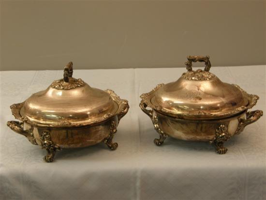 Appraisal: Pair of silver plated warming dishes and covers on stands