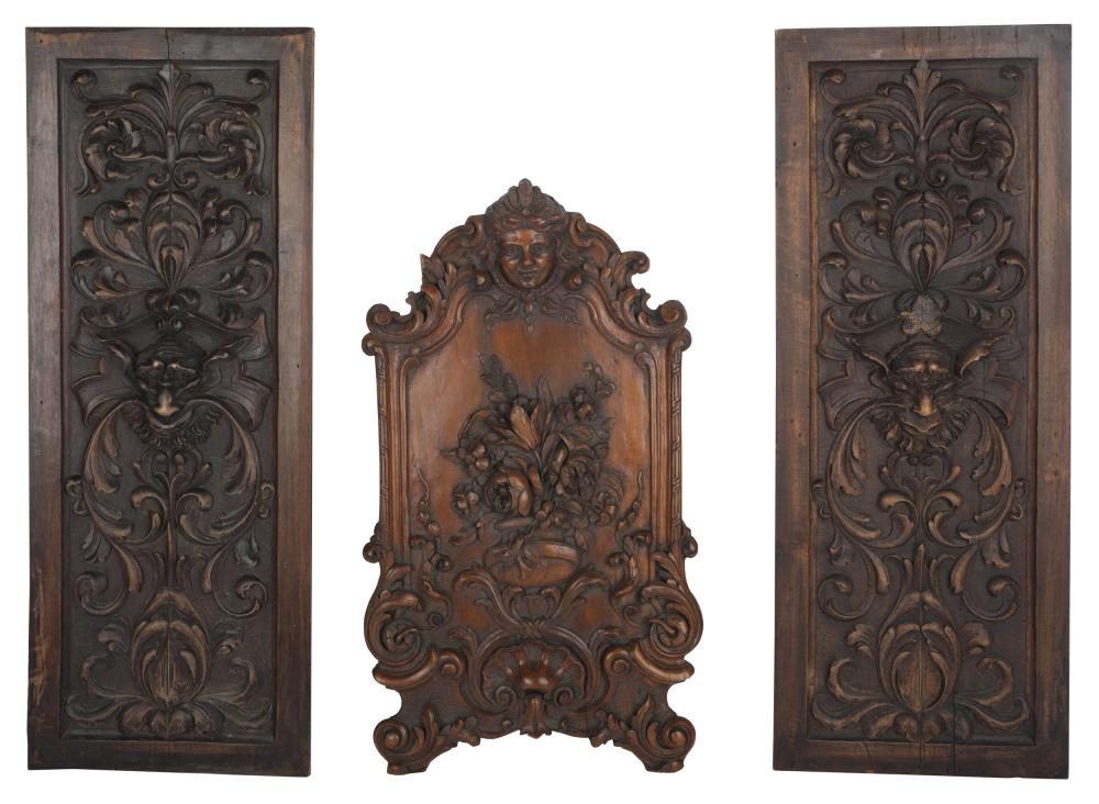 Appraisal: THREE RENAISSANCE REVIVAL CARVED WOOD PANELScomprising a pair and a