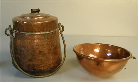 Appraisal: th century beaten copper pot with cover and a cast