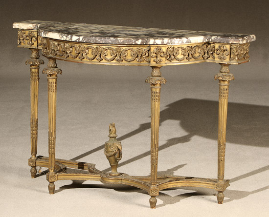 Appraisal: Louis XVI Style Giltwood Marble Top Console Circa With mottled