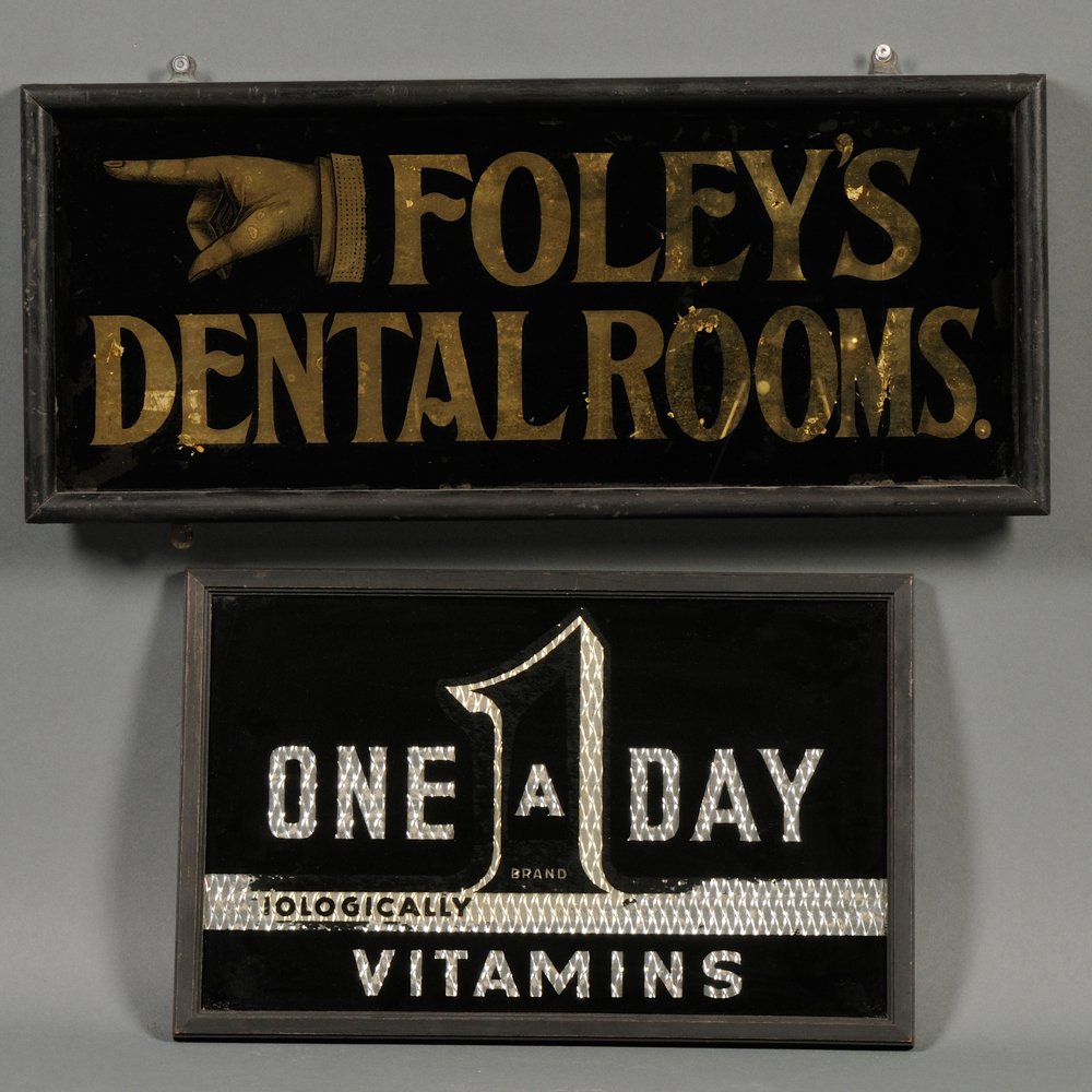 Appraisal: Two Reverse-painted Medical Trade Signs early th century a gilt