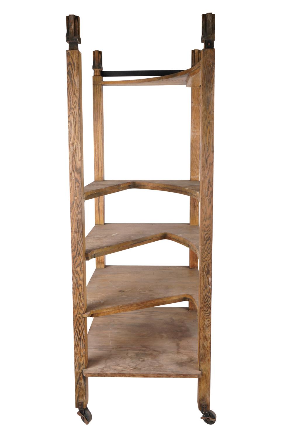 Appraisal: CLEO BALDON OAK WROUGHT IRON LIBRARY STEPSan oak and wrought