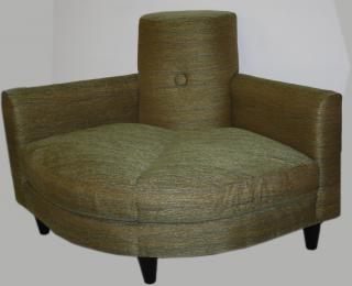 Appraisal: pr of upholstered corner chairs in eucalyptus woven texture x