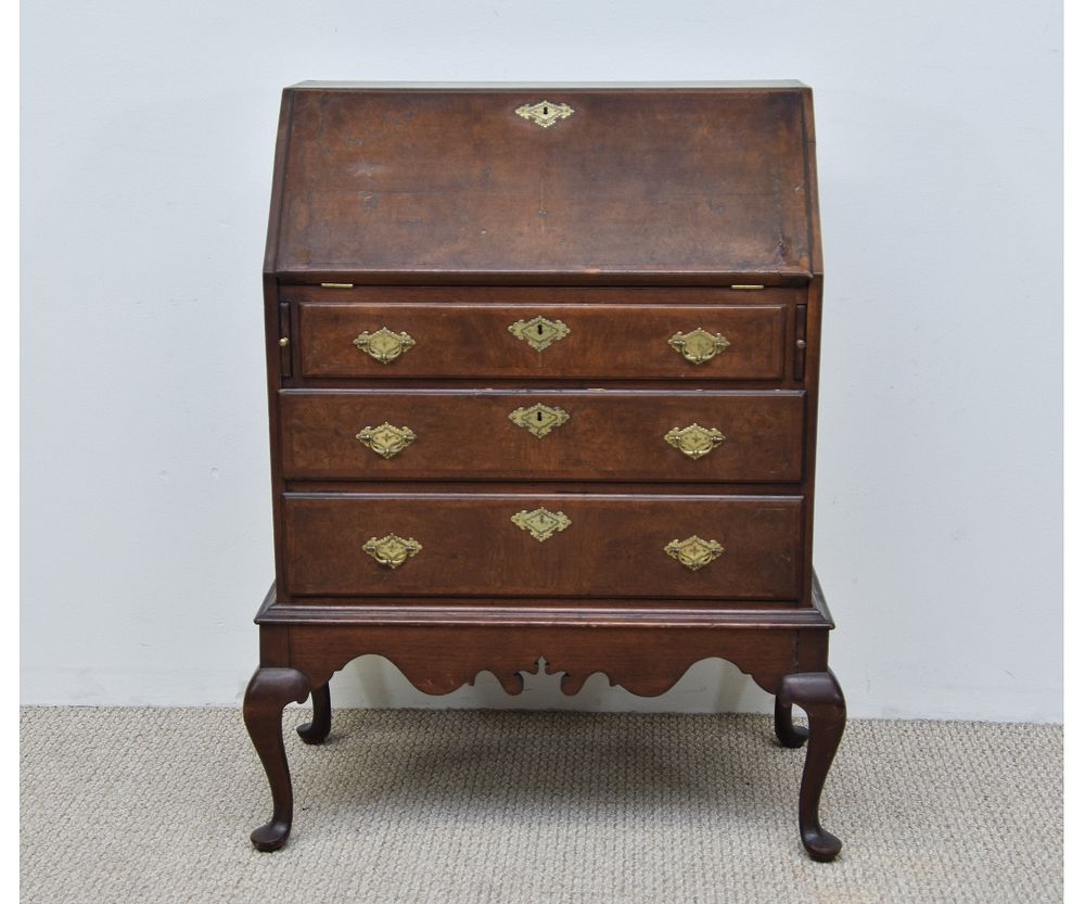 Appraisal: Walnut Diminutive Slant Lid Desk on Stand Queen Anne style