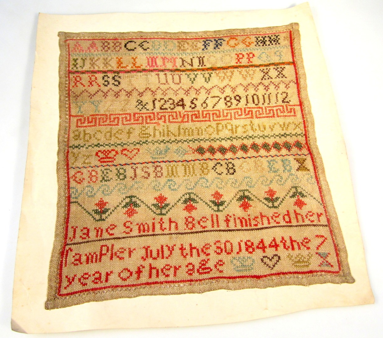 Appraisal: A thC pictorial alphabetic and numeric sampler by Jane Smith