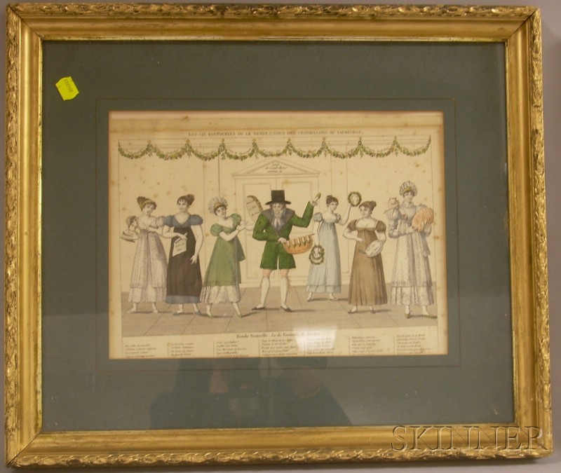 Appraisal: Two Framed French School Hand-colored Engravings one depicting a dance