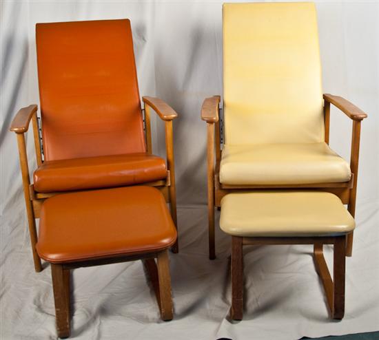 Appraisal: Skandi-Form Swedish Chairs with ottomans Two different but complementary colors