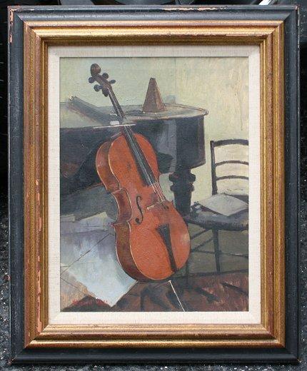 Appraisal: HALL Edward English th C ''Matthew's Cello'' OIL Canvas ''