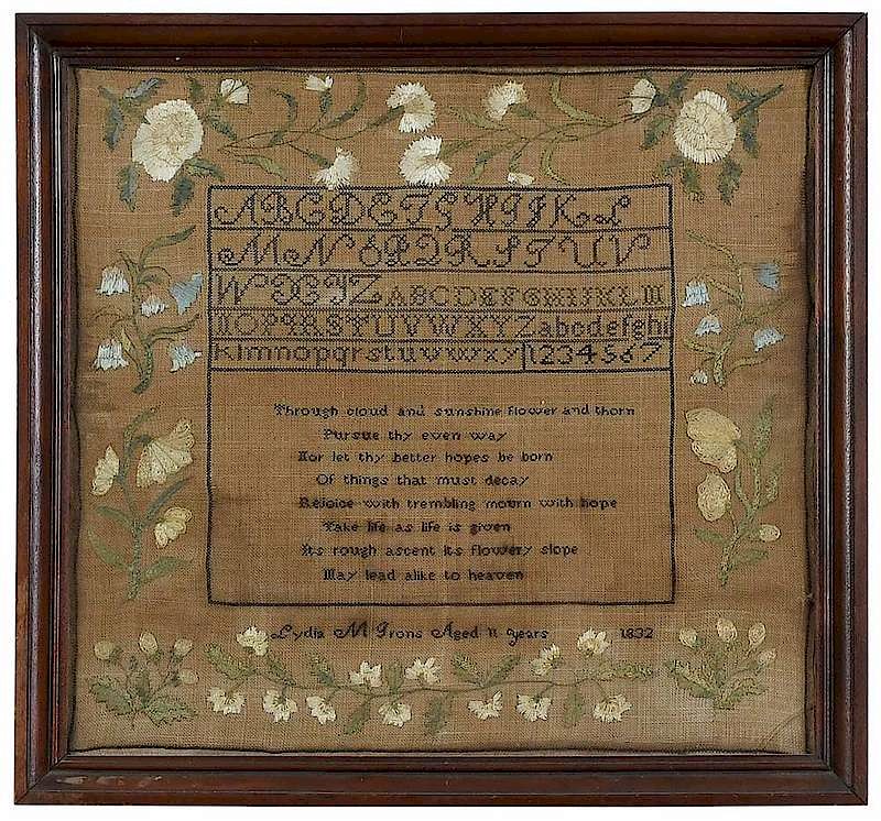 Appraisal: Signed Verse Sampler American possibly Rhode Island central panel with