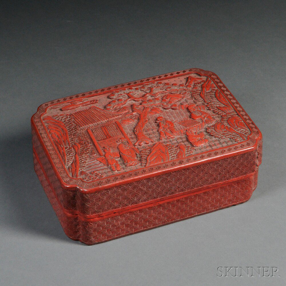 Appraisal: Cinnabar Box China th century rectangular with lobed corners the