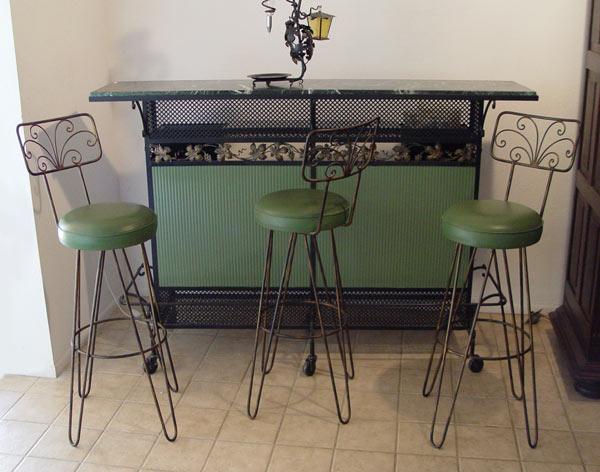 Appraisal: HAND MADE WROUGHT IRON BAR WITH MARBLE TOP STOOLS Made