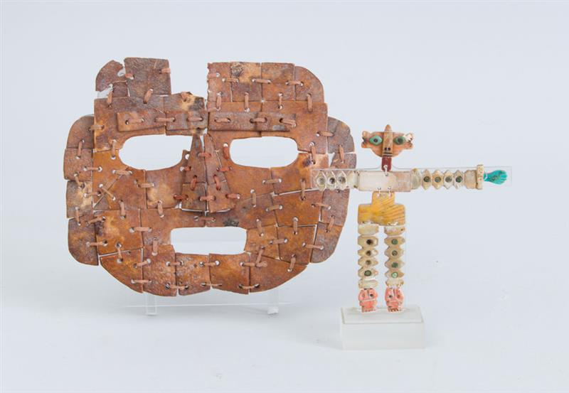 Appraisal: TWO PRE-COLUMBIAN STYLE BONE AND SHELL MOSAIC ITEMS Representing a