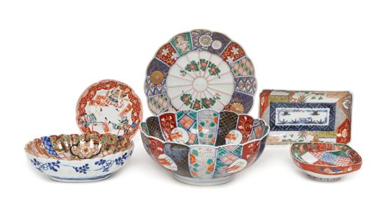 Appraisal: Sale Lot Six Japanese Imari Porcelain Articles comprising three bowls