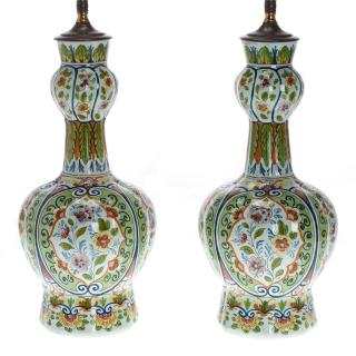 Appraisal: Pair Delft pottery lamps Pair Delft pottery lamps c Holland