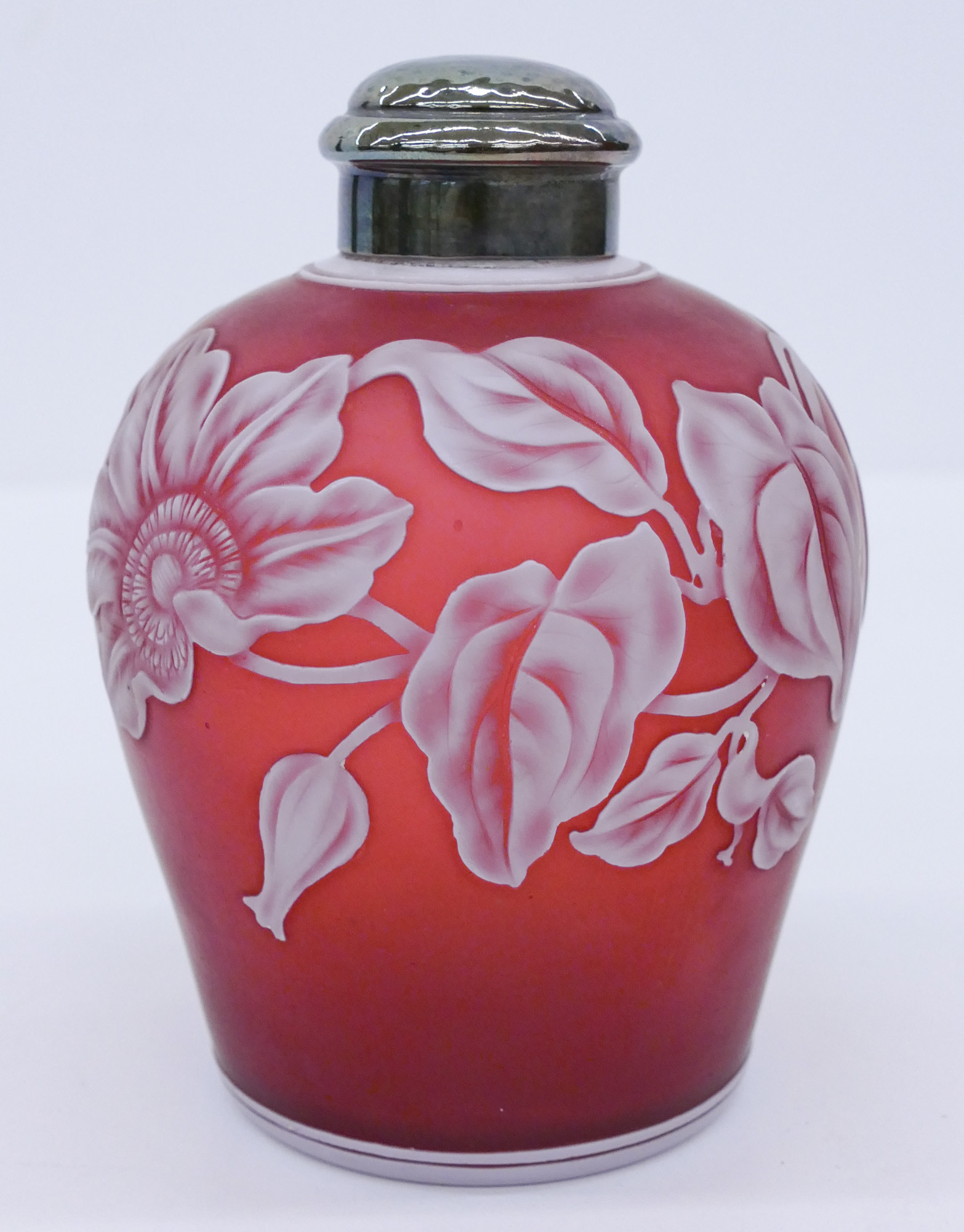 Appraisal: Webb Cameo Glass Floral Perfume or Cologne Bottle ''x ''